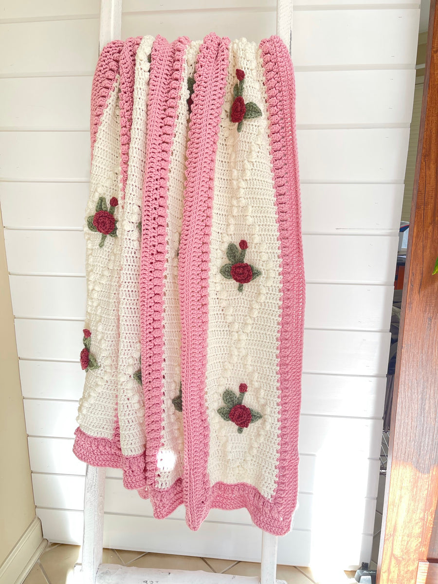 Vintage Crochet Afghan Pattern Embroidered Rose -  – At  Grandma's Table