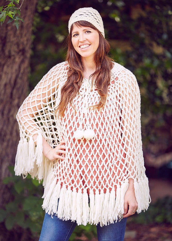 High quality FREE PEOPLE FRINGE CROCHET PONCHO