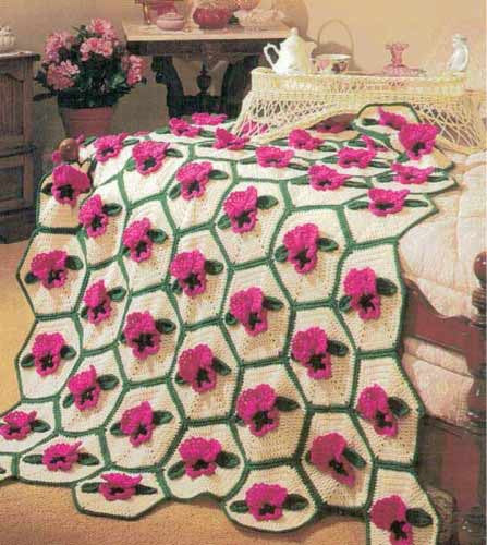 RARE NEW cheapest Pansy Afghan 100% cotton