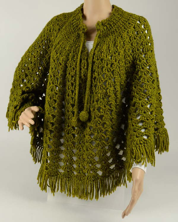 Vintage Leaf Green Hand Crotcheted sold Cape Or Poncho