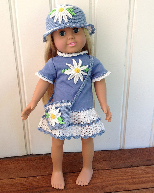 18 Doll Daisy T Shirt Dress Hat Purse Crochet Pattern Maggie s Crochet