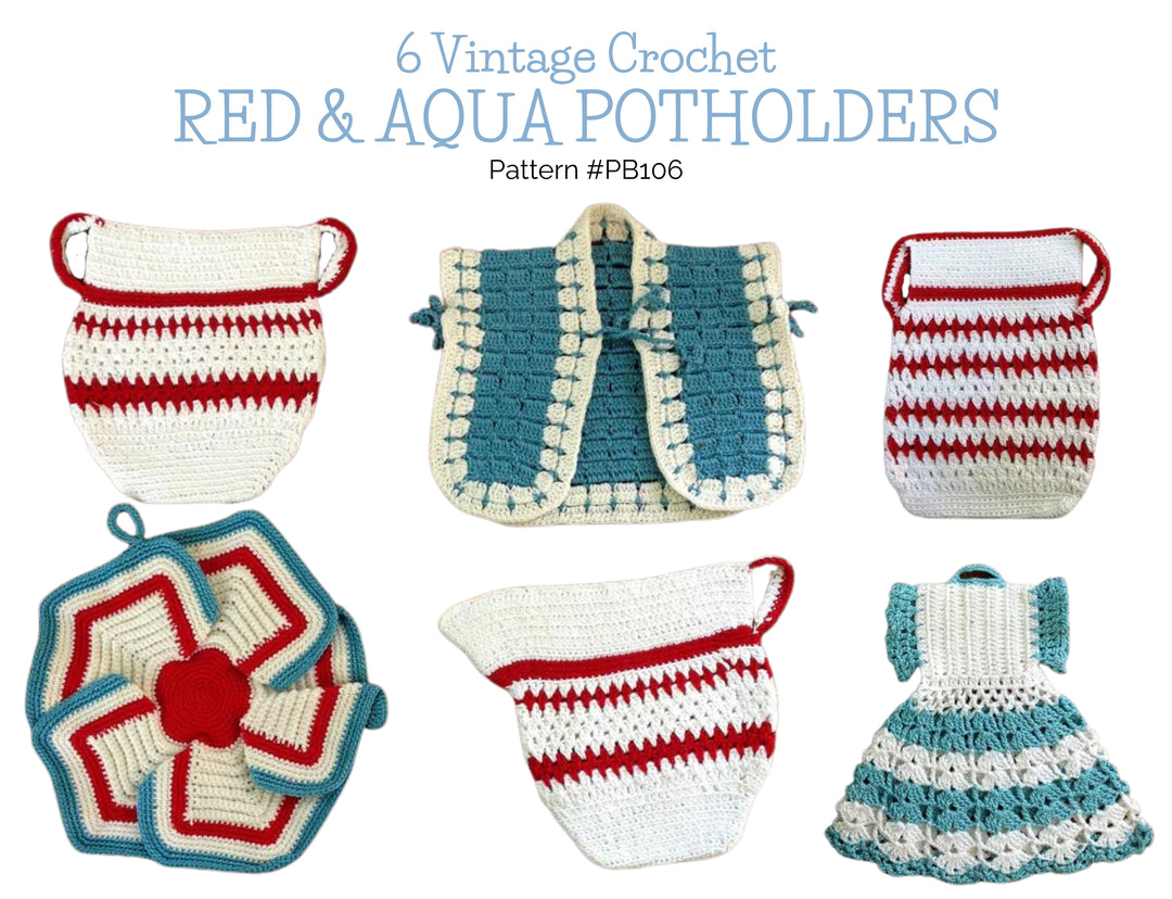 Vintage Red and Aqua Potholders Crochet Pattern