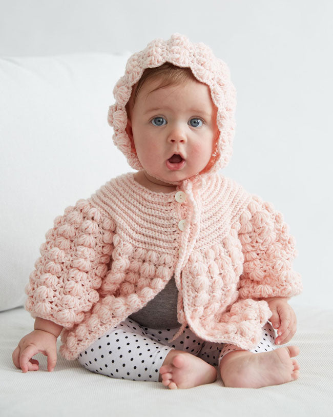 Baby Puff Stitch Sweater and Hat