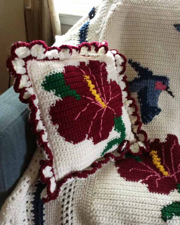 Hummers and Hibiscus Afghan and Pillows Crochet Pattern - Maggie's Crochet