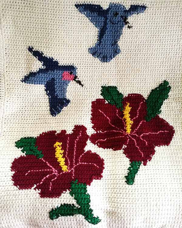 Hummers and Hibiscus Afghan and Pillows Crochet Pattern - Maggie's Crochet