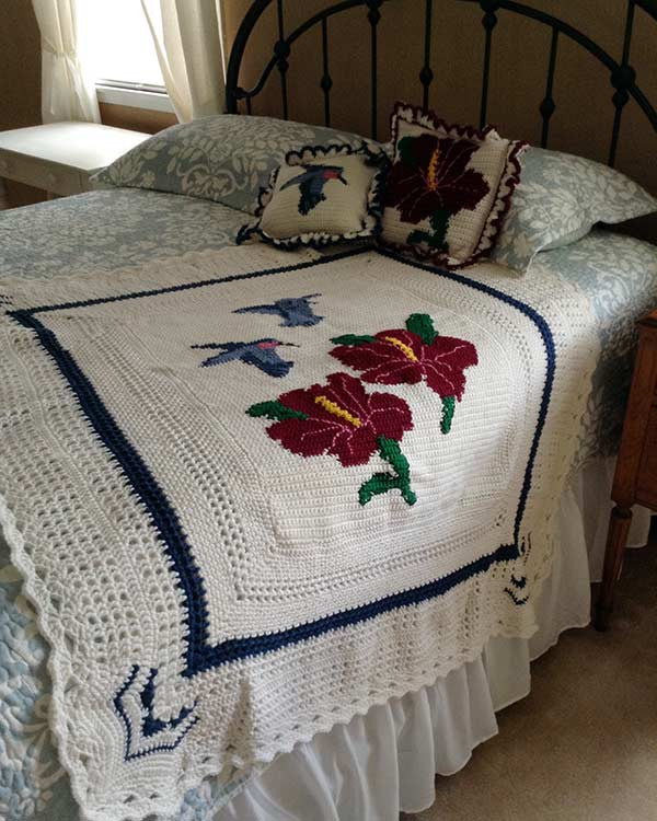 Hummers and Hibiscus Afghan and Pillows Crochet Pattern - Maggie's Crochet