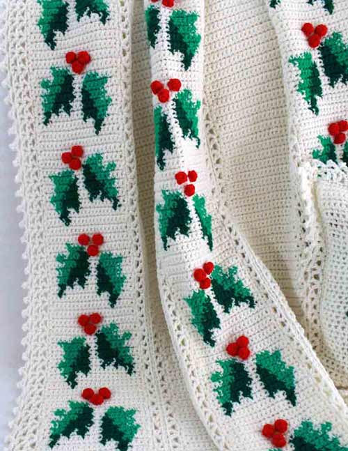 Festive Hollies Afghan and Pillow Pattern - Maggie's Crochet