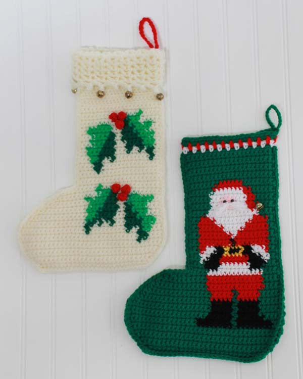 Santa and Holly Stockings Crochet Pattern - Maggie's Crochet