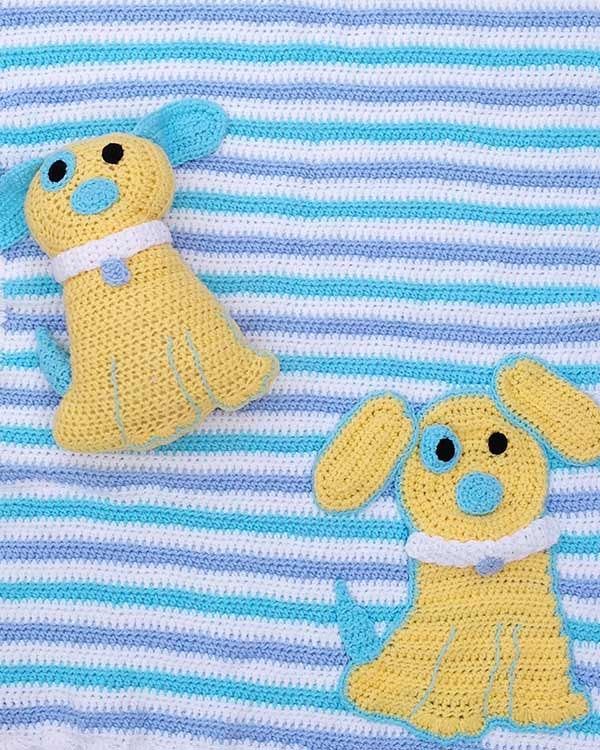 Ringo The Pup Afghan, Bib & Toy Crochet Pattern - Maggie's Crochet