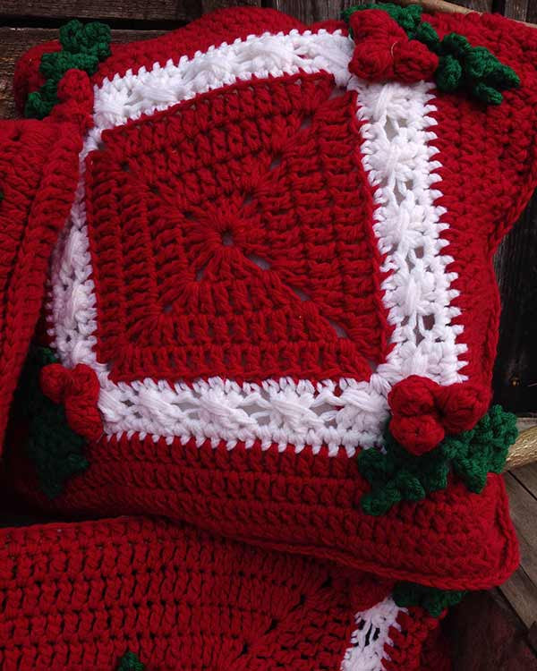 Holly & Berries Afghan & Pillow Crochet Pattern - Maggie's Crochet