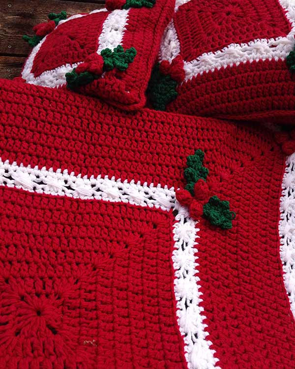 Holly & Berries Afghan & Pillow Crochet Pattern - Maggie's Crochet