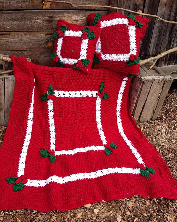 Holly & Berries Afghan & Pillow Crochet Pattern - Maggie's Crochet