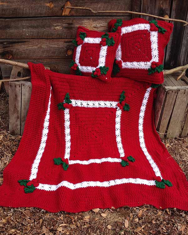 Holly & Berries Afghan & Pillow Crochet Pattern - Maggie's Crochet