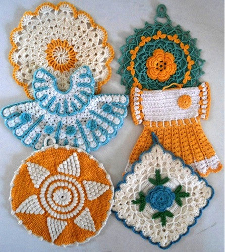 Vintage Blue & Yellow Potholder Crochet Patterns - Maggie's Crochet