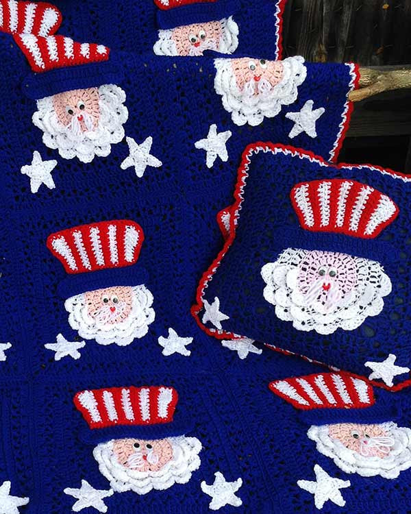 4th of July Uncle Sam Afghan & Pillow Set Crochet Pattern - Maggie's Crochet