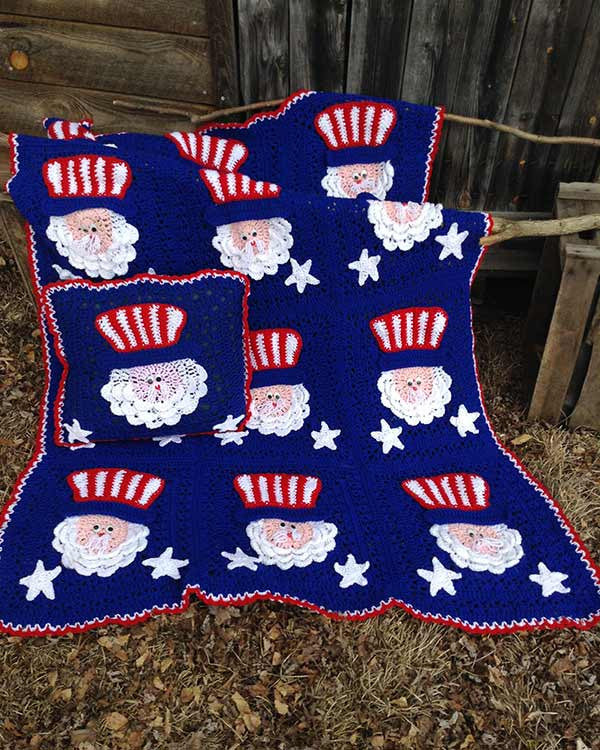 4th of July Uncle Sam Afghan & Pillow Set Crochet Pattern - Maggie's Crochet