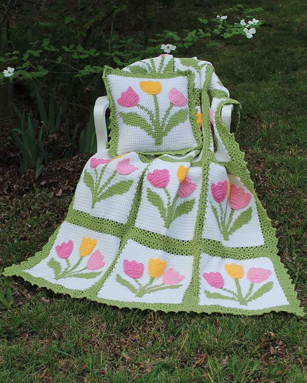 Tulip Afghan and Pillow Set Crochet Pattern - Maggie's Crochet