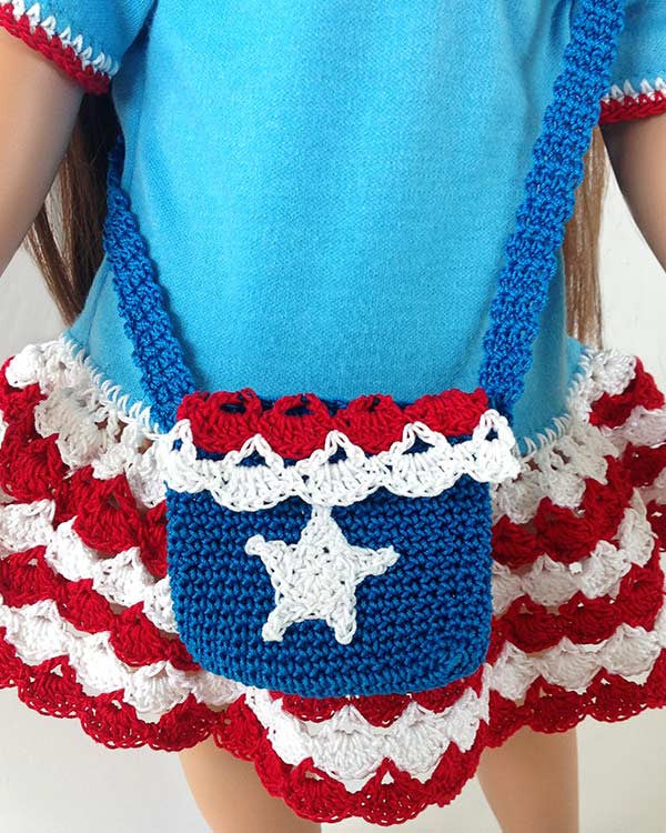 Little Miss Liberty 18" Doll T-Shirt Dress, Hat & Purse Crochet Pattern - Maggie's Crochet