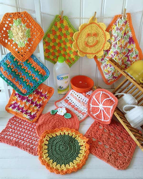 Orange Kitchen Towel Set Crochet Dishcloth Crochet Washcloth