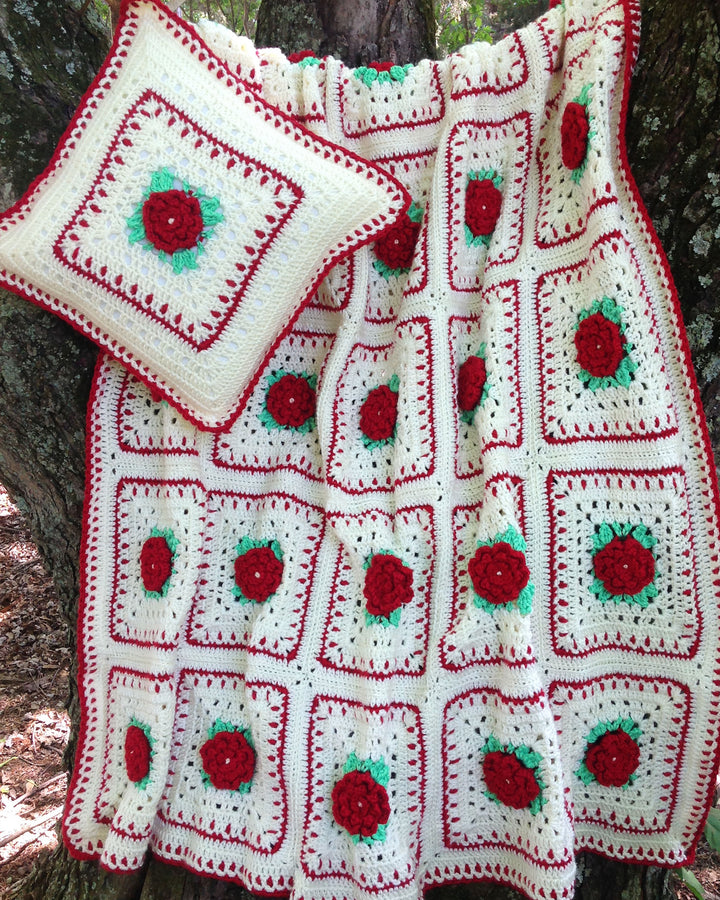 Christmas Rose Afghan & Pillow Set Crochet Pattern