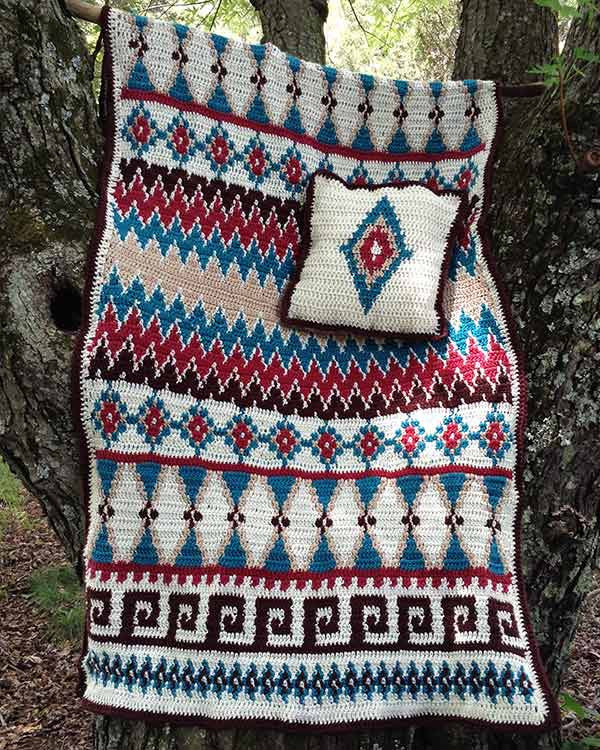 Aztec Afghan & Pillow Set Crochet Pattern - Maggie's Crochet