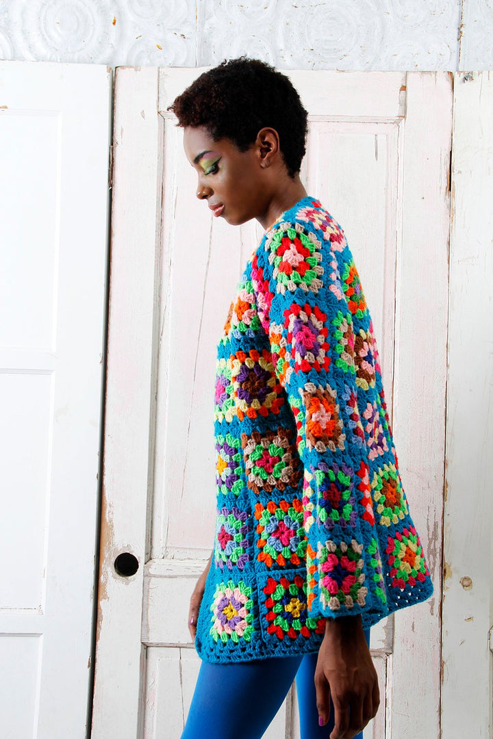 Crochet Pattern Granny Square Vintage Sweater Jacket