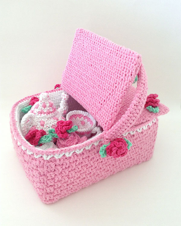 Polka Dot Tea Set With Picnic Basket Crochet Pattern - Maggie's Crochet